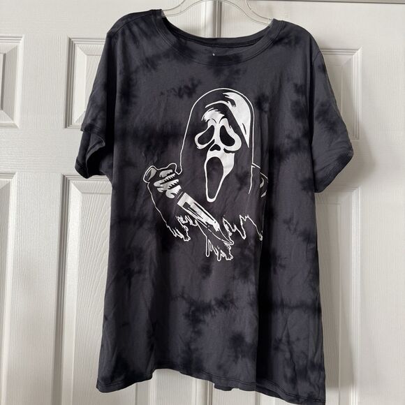 Ghost Face Tops - Ghost Face Tie Dye Unisex T Shirt Size 3/2X-3X Black Halloween Horror Graphic